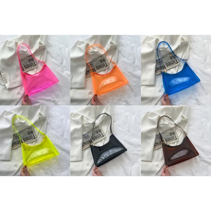 At Off The Dome by Makeda Iroquois, step into Y2K fashion with Off The Dome's Vivid Transparent Shoulder Bag. This statement accessory blends nostalgia with modern style.