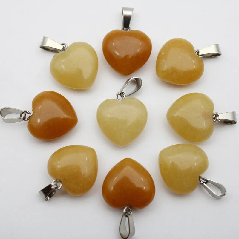 16MM Natural stone heart pendants for diy jewelry making - Earrings/necklaces etc (15pcs)