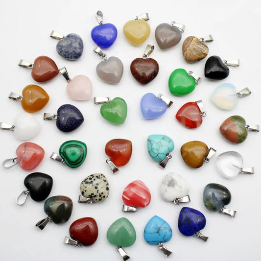 16MM Natural stone heart pendants for diy jewelry making - Earrings/necklaces etc (15pcs)