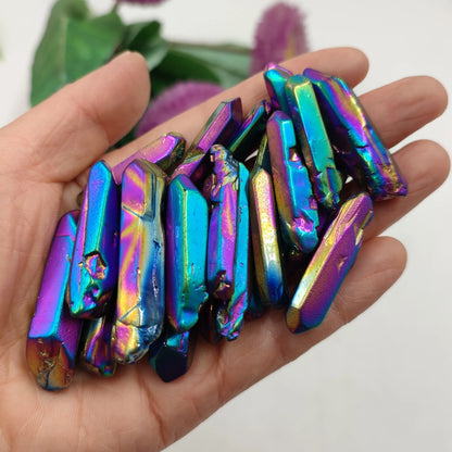 Natural Rainbow Titanium Aura Wand Crystal Point Healing Stone