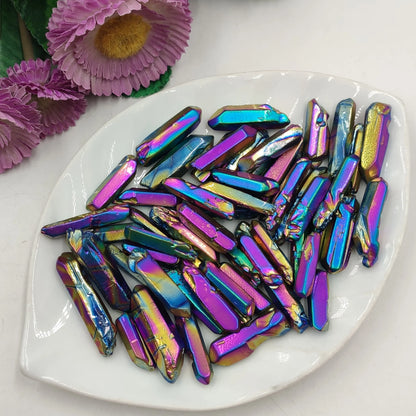 Natural Rainbow Titanium Aura Wand Crystal Point Healing Stone